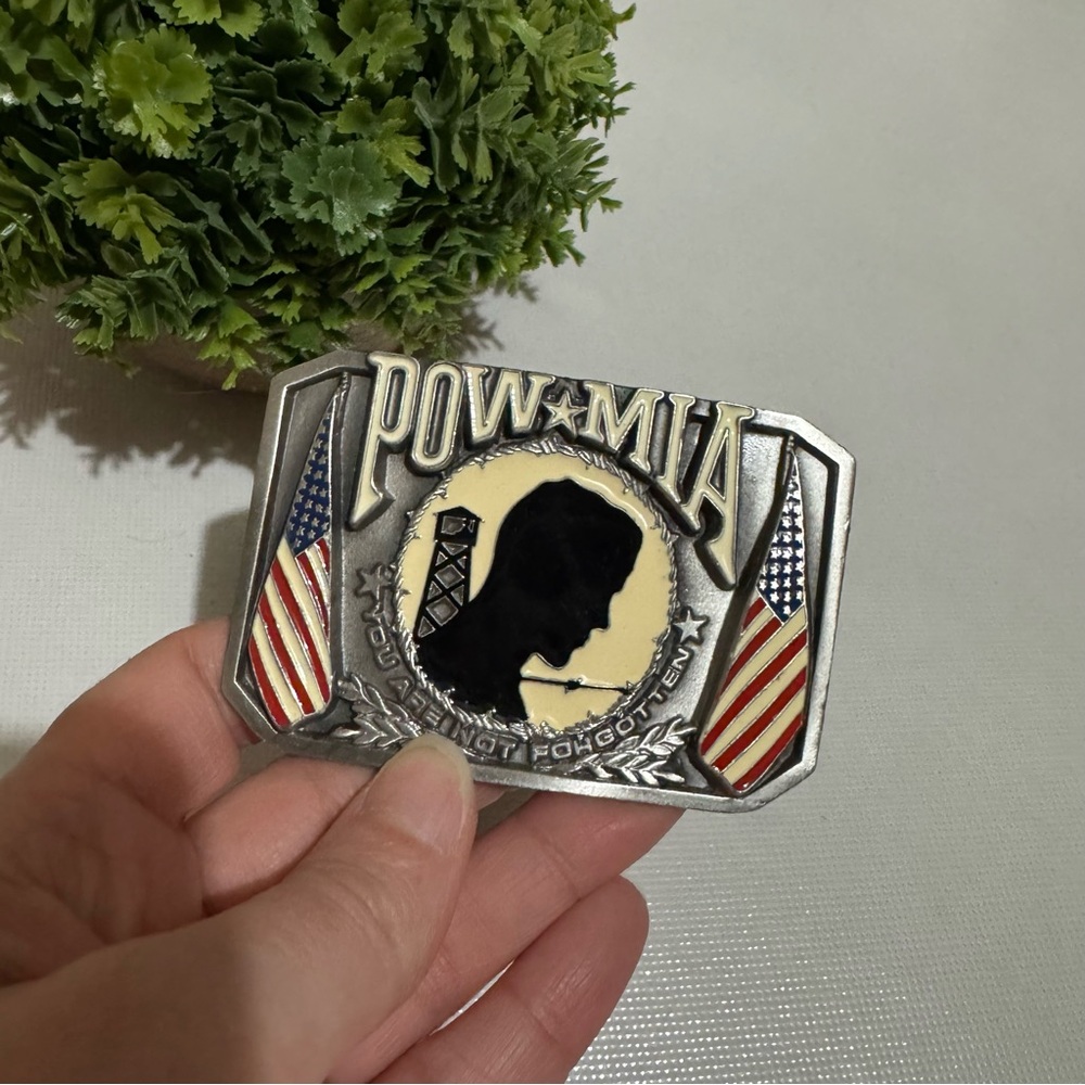 Vintage POW MIA Enameled Z-52/A You Are‎ Not Forgotten Bergamot Belt Buckle